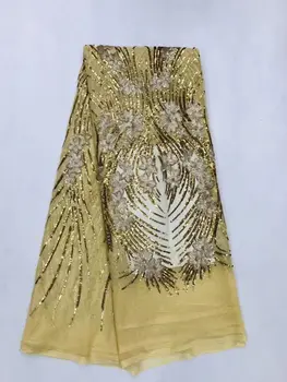 

Graceful gold tulle material party French net lace fabric with sequins for lady dress GN140(5yards/lot)