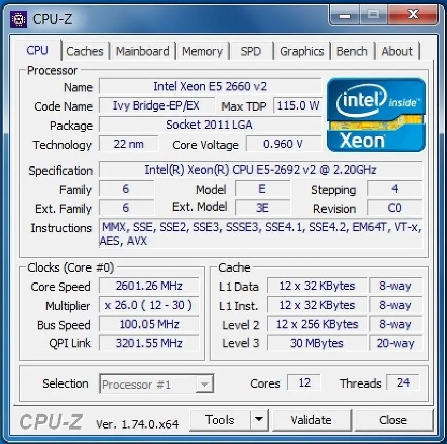 Оригинальный процессор Intel Xeon E5 2692V2 2 20 ГГц 12 ядерный 30 Мб SmartCache 2692 V2 FCLGA2011 115 Вт 22