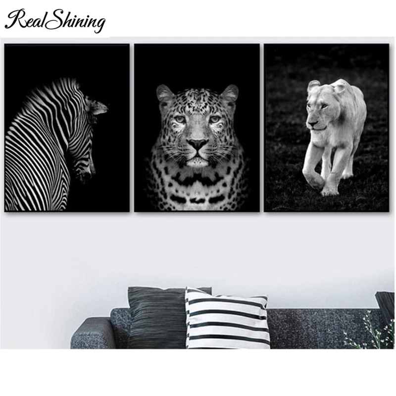 

Nordic 3 Pcs 5D DIY Diamond Painting tiger lion zebra Full Needlework Embroidery Cross Stitch Round Square Rhinestones FS5069