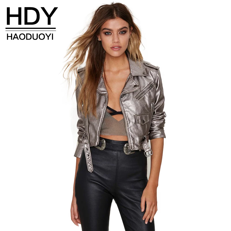 

Haoduoyi Women Winter spring jacket Punk style short Coats Faux leather Outwears for wholesale and free shipping