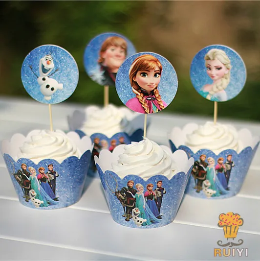 24pcs anime Anna Elsa Olfa cupcake wrapper toppers picks kids birthday party decor supplies cases liner AW-0002 | Дом и сад