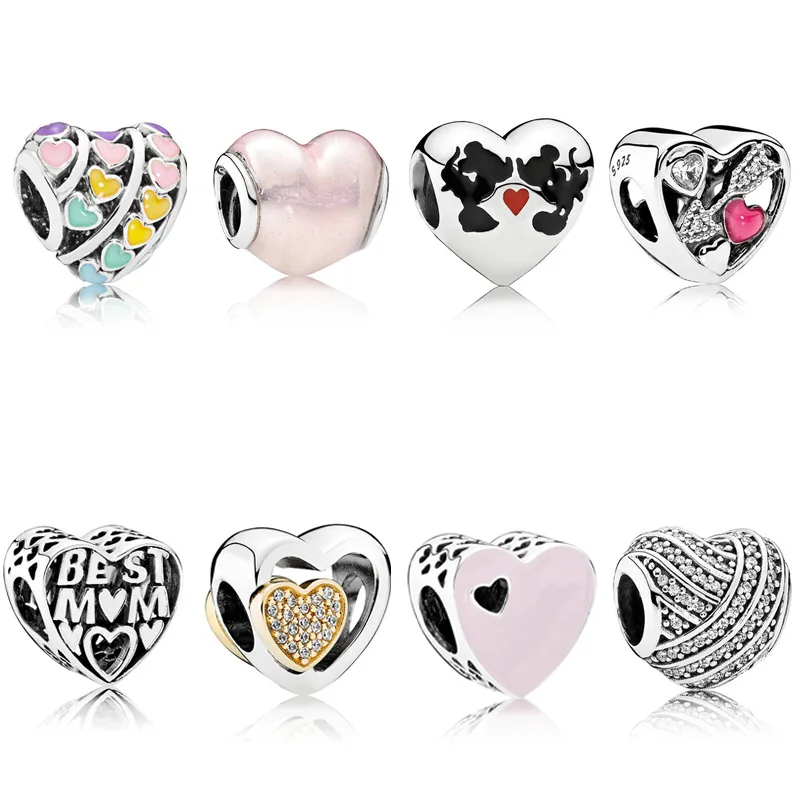 

8 Style Diy Silver Beads Charms Love Heart Beads for Original Pandora Bracelet & Bangle