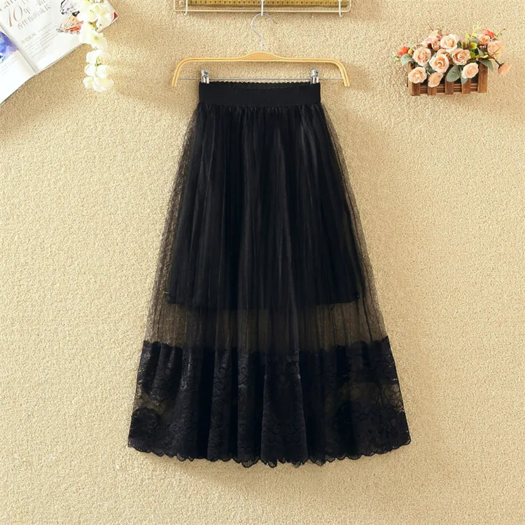 

Spring Summer Women Skirt Sexy Lace Mesh Hollow Out Slim Bodycon Tight Elegant Transparent Black White Skirt