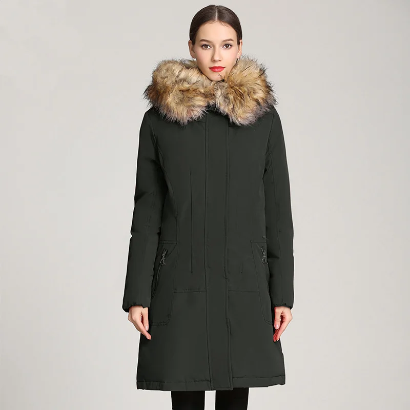 NXH супер теплая новая зимняя куртка зимнее пальто Женская парка хорошее качество хорошая ткань меховая парка Женское пальто длинное шерстяное пальто - Цвет: Армейский зеленый