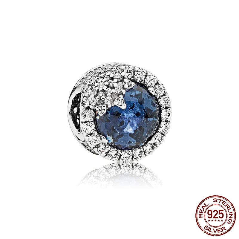

100% 925 Sterling Silver Beads Dazzling Snowflake Charms Blue CZ fit Original Pandora Bracelets Women DIY Jewelry