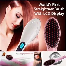 Hot 110-240V LCD Temperature Control Auto Fast Electric Smooth Brush Ceramic Hair Straightener Comb Flat Iron Straight Brush
