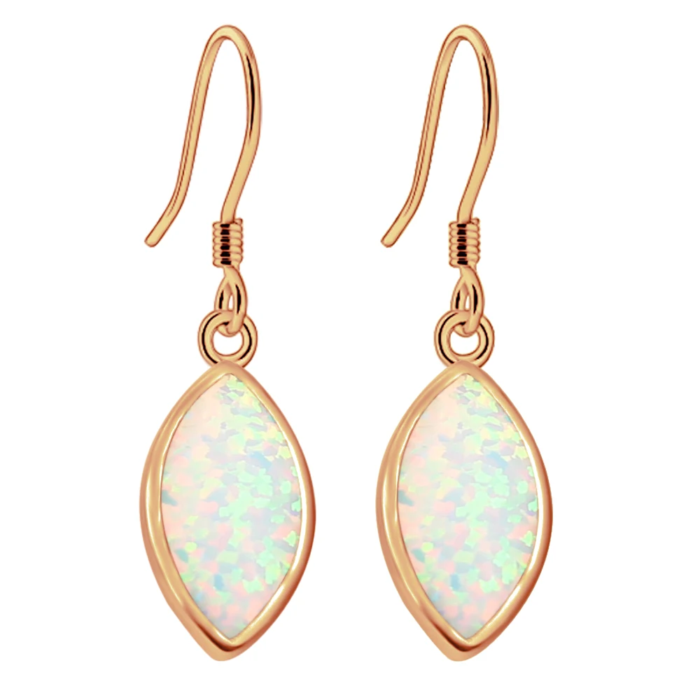 Rose Gold Beautiful Women Earring White Australian Opal Solid Drop