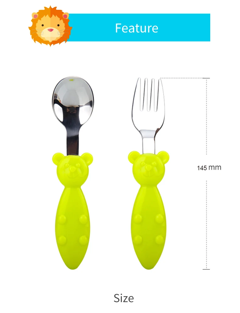 Baby Spoon Fork Set Feeding Kids Stainless Steel Flatware Cartoon Tableware Utensils Set  (5)