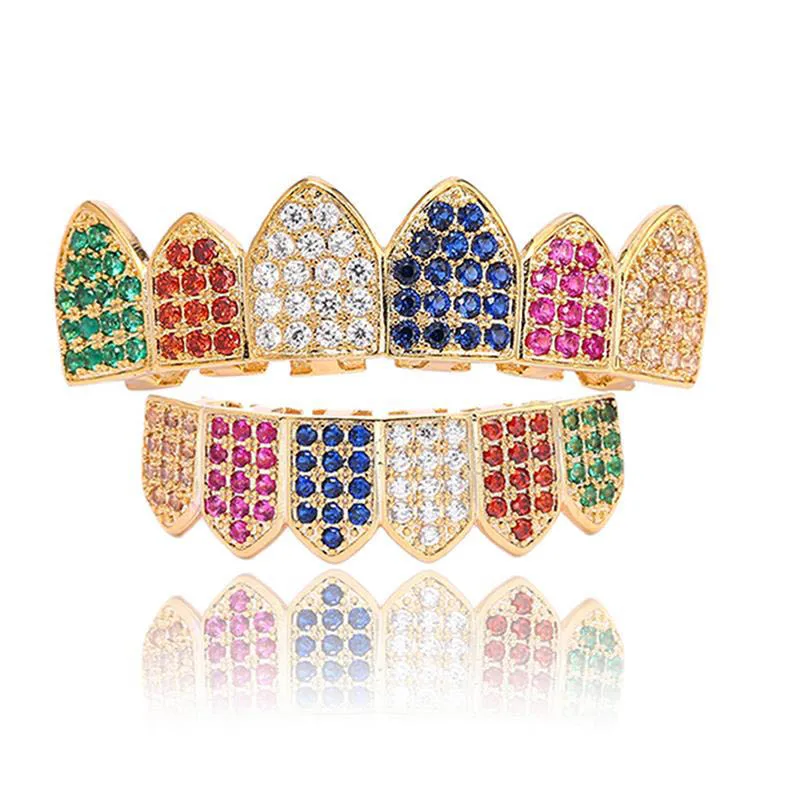 

Mix Color Hiphop Colored AAA Cuban Zircon Stone Gold Dental Grillz