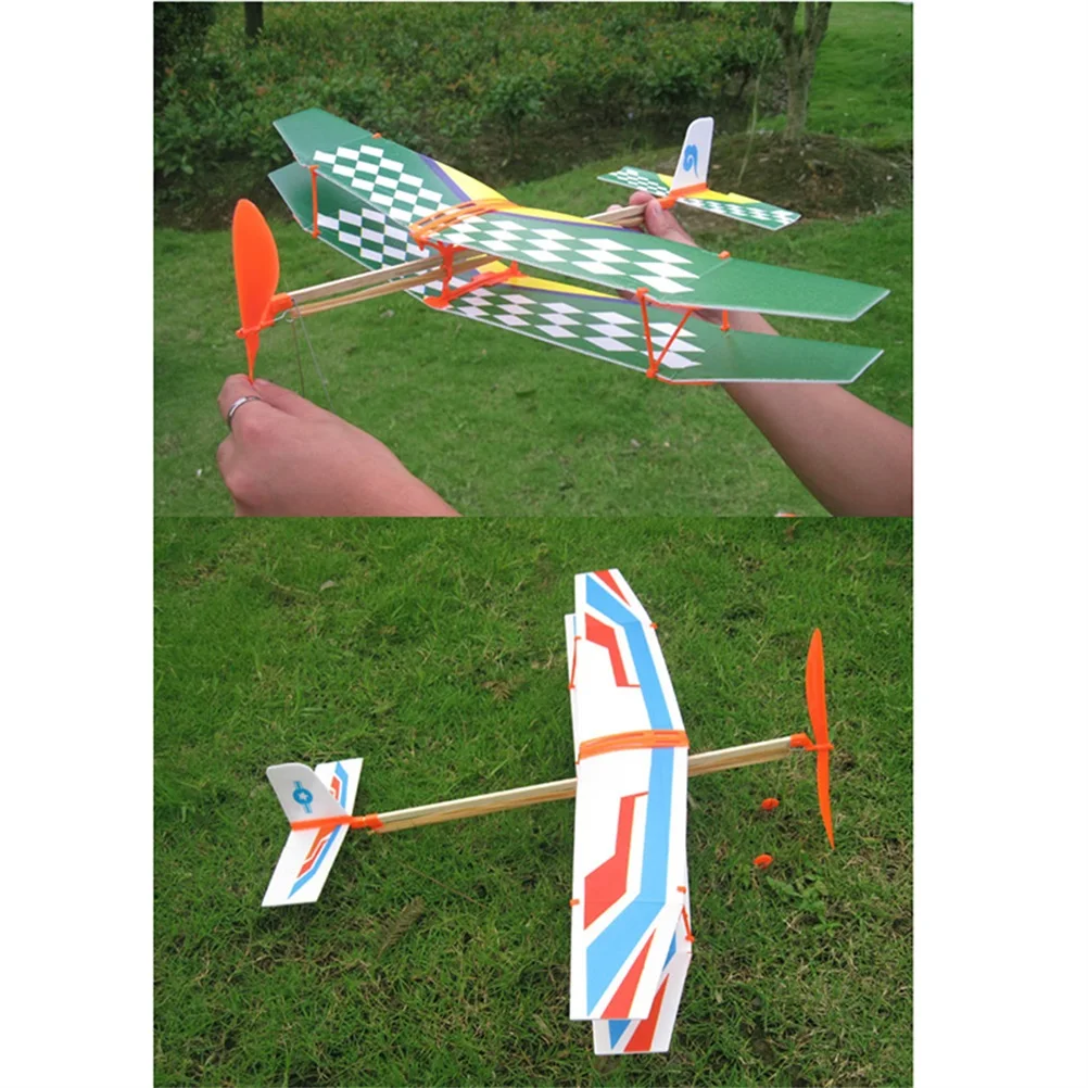 1PCS 50*43cm Rubber Band Powered Glider Biplane Assemble Aircraft Plane