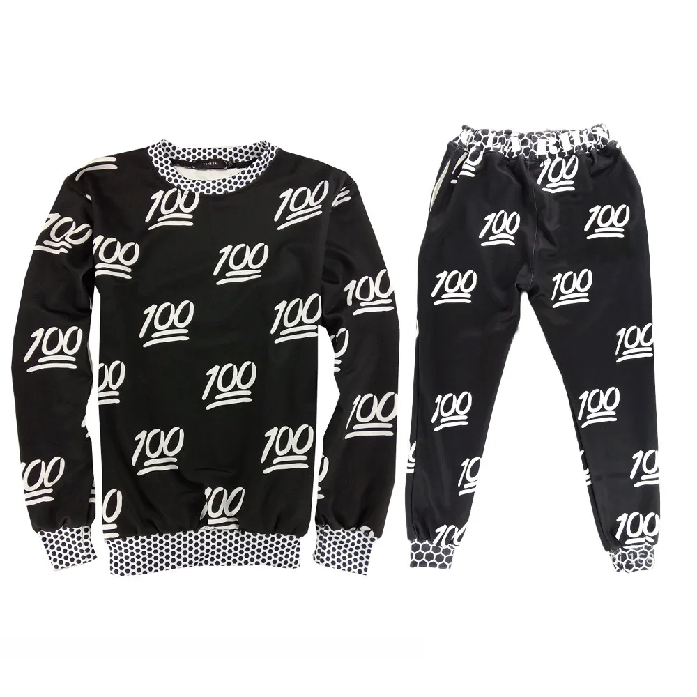Unisex Emoji Jogging 100/Full Mark Print Sweatshirt Women Tracksuits Sports Suits Men Hip Hop 