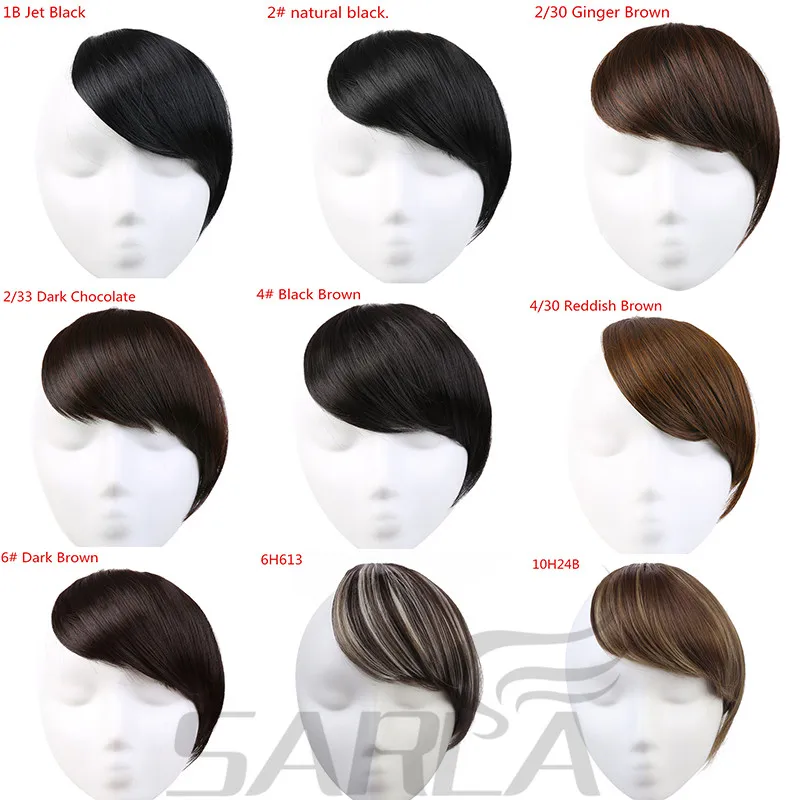 SARLA Hair Bangs Clip in Sweeping Side Fringe Fake False Bang Extensions Natural Synthetic Hairpiece Hair Piece Black Brown B2