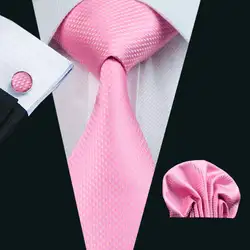 LS-557 Для мужчин галстук 100% шелк розовый Новинка жаккардовые галстук + платок + Запонки Наборы для Для мужчин свадебные Бизнес вечерние