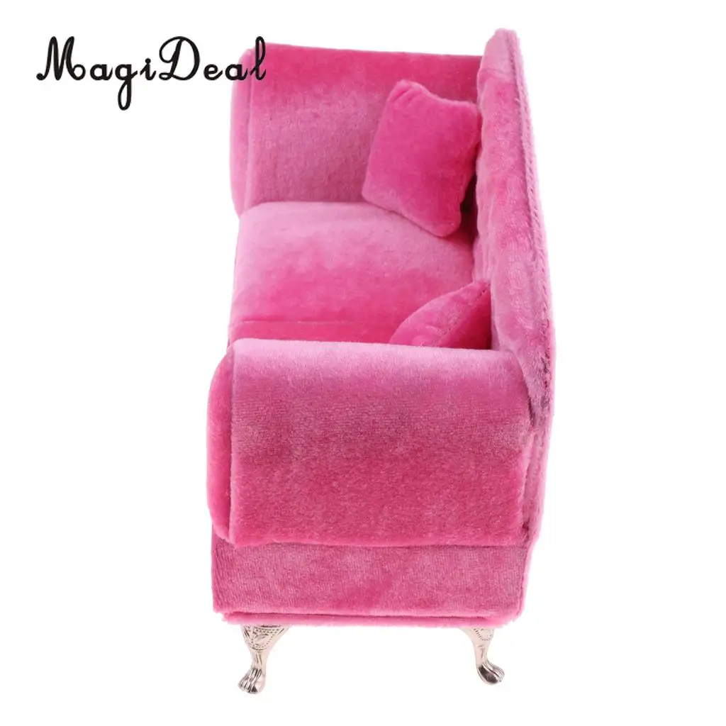 MagiDeal 1Pc Pink Long Sofa with Cushions Furniture for 1/6 Scale Dolls Action Figure Dollhouse Accessories Children Kids Toy