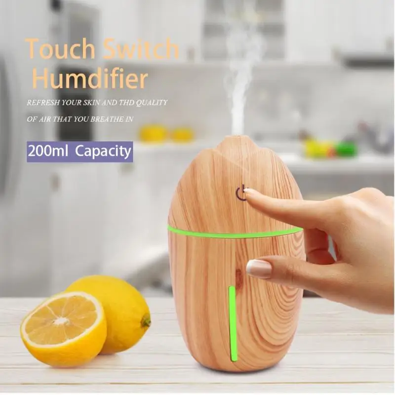 

200ml Ultrasonic Humidifier Aroma Diffuser Wood Grain Aromatherapy Diffuser Mist Maker Fogger Air Humidifier LED Night Light