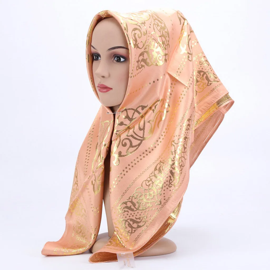 

Muslim Women's Hijabs Solid Bonnet Femme Polyester Headscarf Gold Glitters Plain Chiffon Muslim Hijab Scarf Shawl Head Wrap 4.30