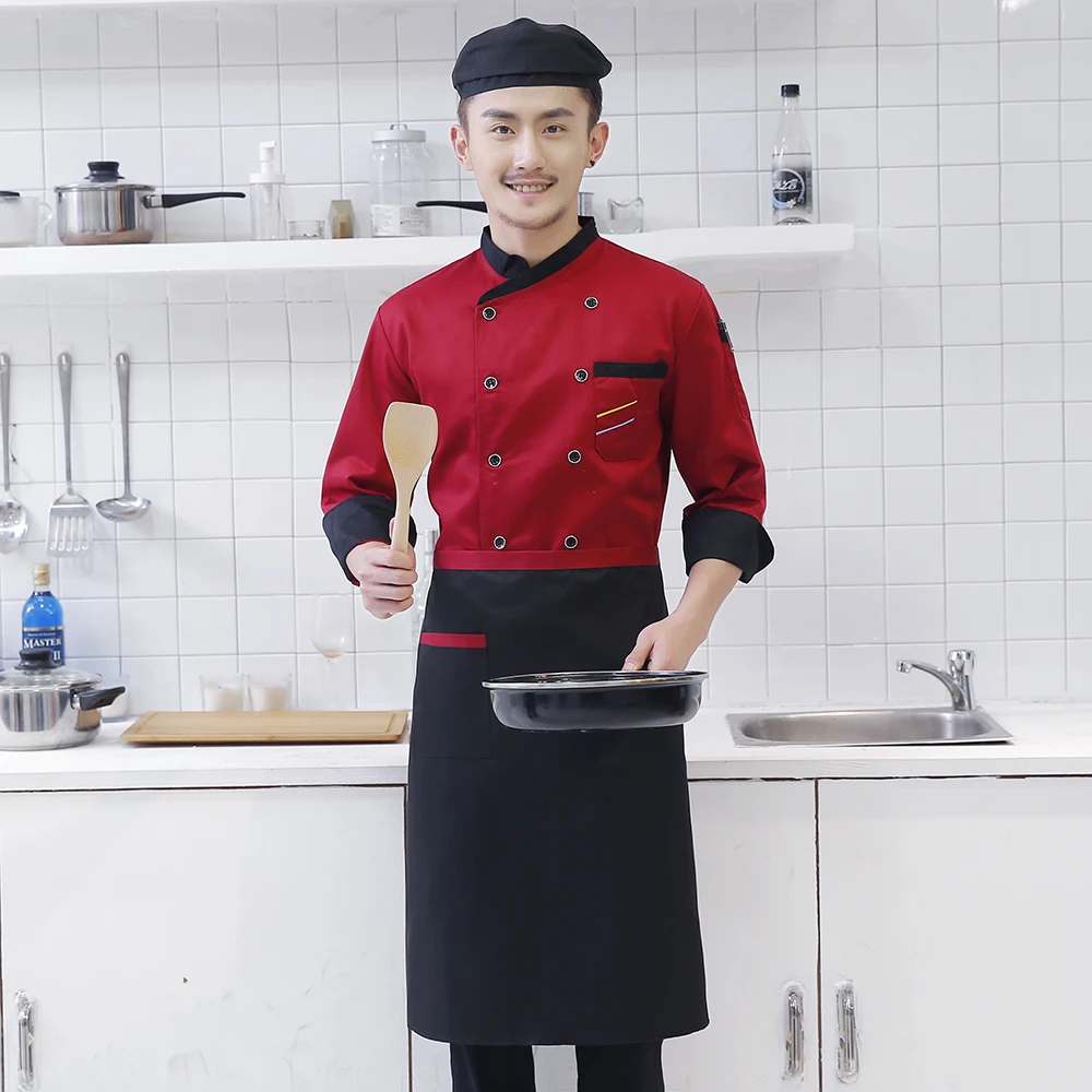2018 новый для мужчин кухня пособия по кулинарии спецодежды шеф повара куртки с длинным рукавом Ресторан отеля официант кафе Рабочая униформ