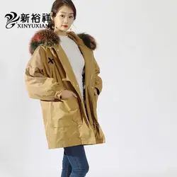 XINYUXIANG реальный импорт норки парки женские длинные норки внутри натуральный мех енота воротник зима пальто с мехом Куртка с капюшоном 239AD