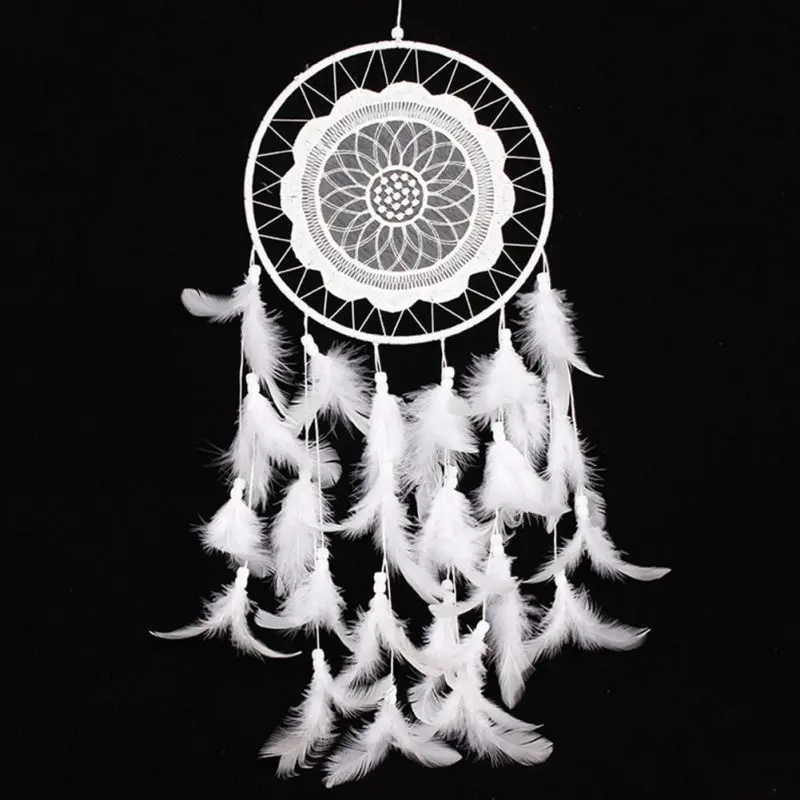 

New Fshion Originality Big Hot White Dreamcatcher Wind Chimes Indian Style Pearl Feather Pendant Dream Catcher Gift