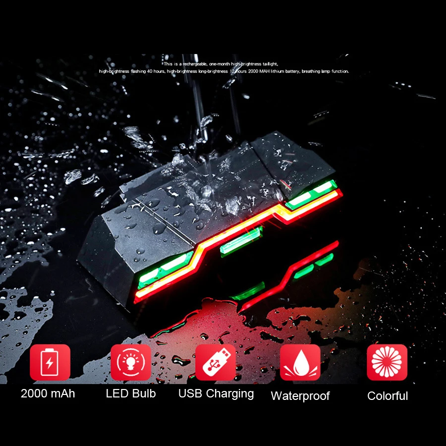 2000 mAh LED Waterproof Tail Light Bicycle Taillight for USB Rechargeable Reflector Rear Lights Bike Lamp Accessories | Спорт и
