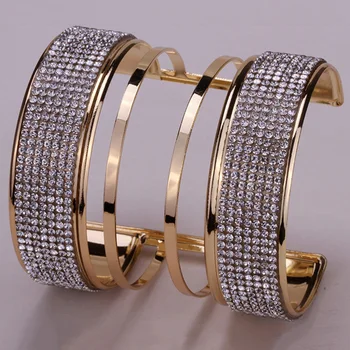 

Long bracelet cuff for women cute jewelry gifts W/ crystal silver and gold color punk rock BM21 wholesale dropship