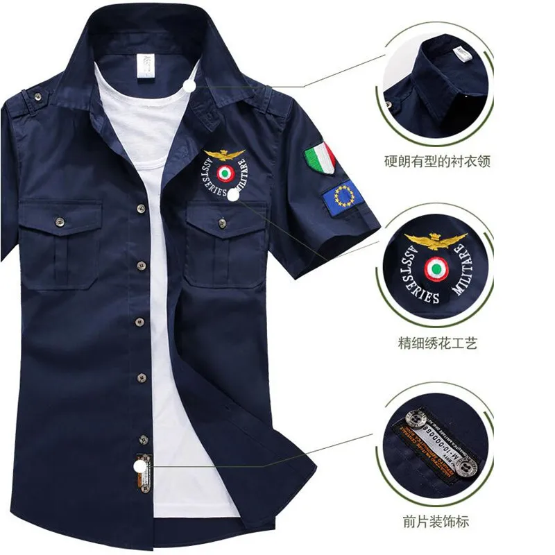 WIPU 2019 мода униформа летчика военные короткий рукав рубашки Для мужчин платье рубашка военная форма рубашка M-3XL