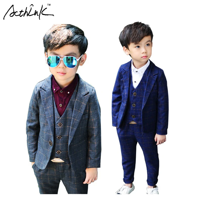 ActhInK 2017 New 3Pcs Boys Plaid Wedding Suit Brand England Style Gentle Boys Formal Tuxedos Suit Kids Spring Clothing Set, C157 ActhInK 2017 New 3Pcs Boys Plaid Wedding Suit Brand England Style Gentle Boys Formal Tuxedos Suit Kids Spring Clothing Set, C157