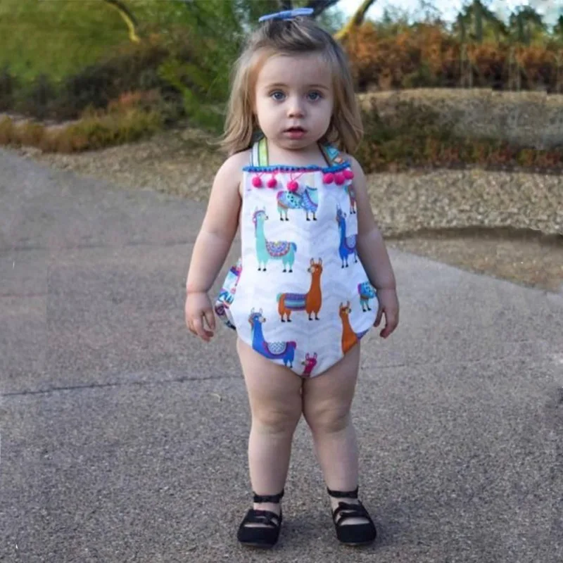 

Hot Newborn Backless sleeveless Triangle Romper Infant baby Girl summer Jumpsuit Woven Cotton Print Floral llamas Clothes L203