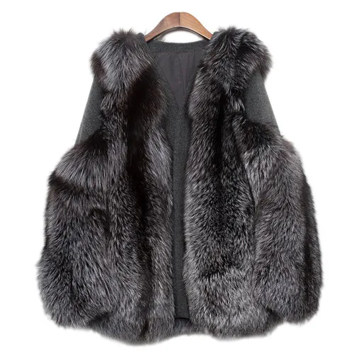 Женское пальто из лисьего меха, теплое зимнее двухстороннее кашемировое пальто, женская пушистая парка из натурального кристалла серебристой лисы, куртка из натурального меха - Цвет: silver fox