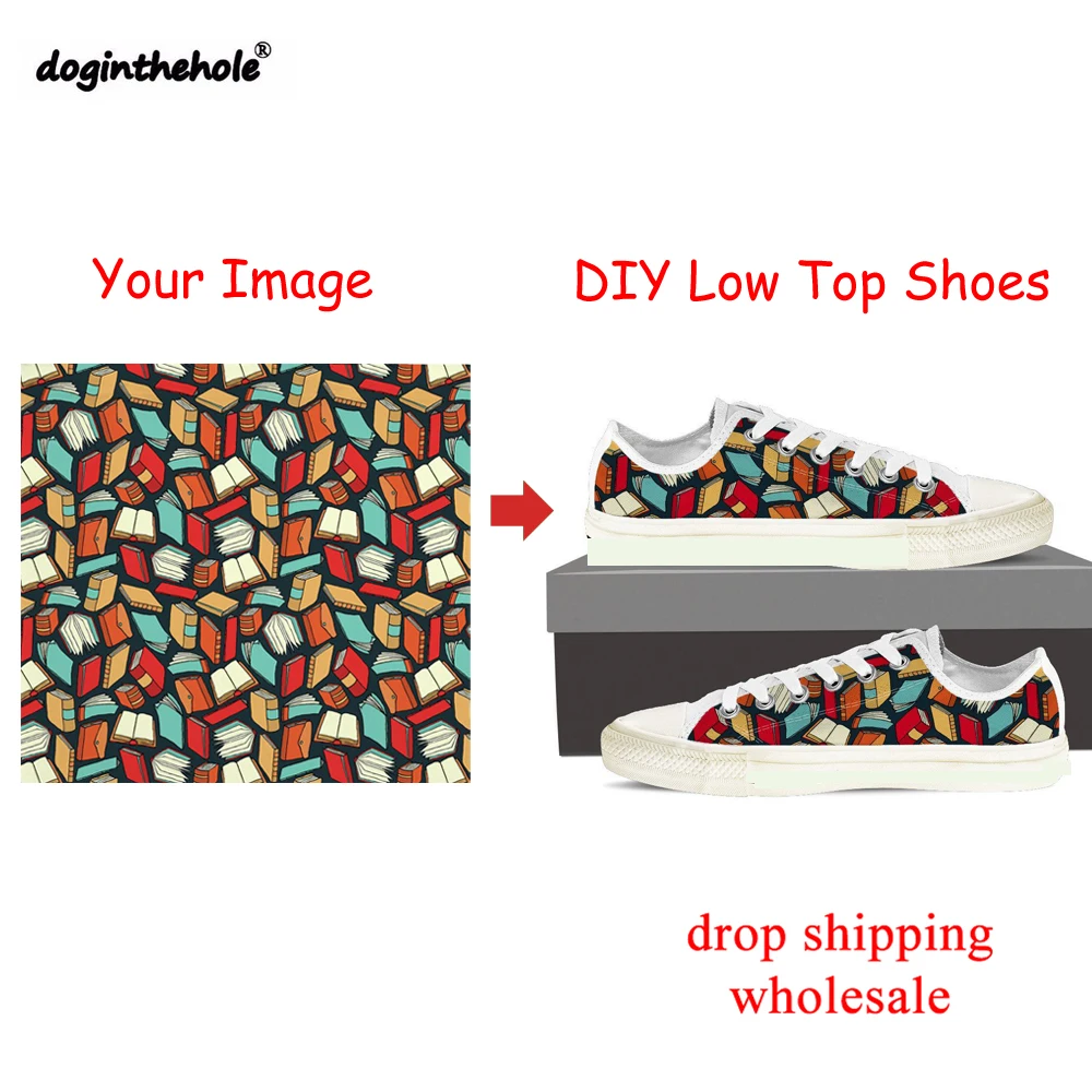 

Doginthehole Customize Your Logo/Image Women Men Walking Shoes Outdoor Low Top Canvas Shoes Lace up Comfortable Zapatillas Mujer