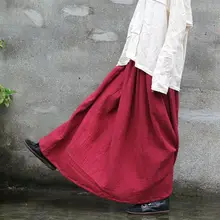 Johnature, женские юбки, новые, оригинальные, хлопковые, Осенние, длина до пола, плиссированные, одноцветные, повседневные, макси юбки, винтажные, льняные, с эластичным поясом