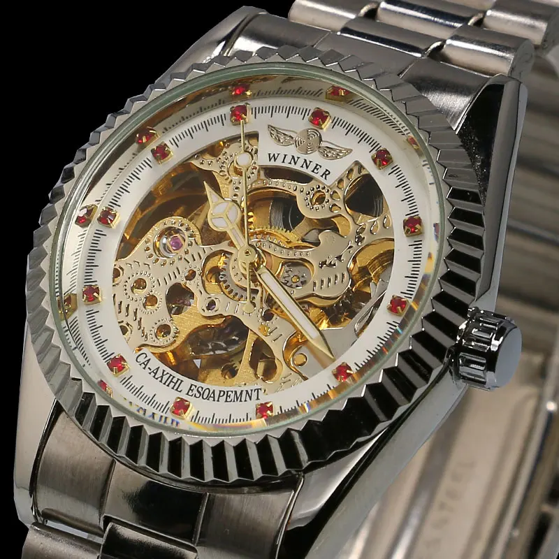 

2018 New Fashion Women Mechanical watches Skeleton silver Self Wind Mechanical Steel Clock Female Dress Watches Relogio Feminino