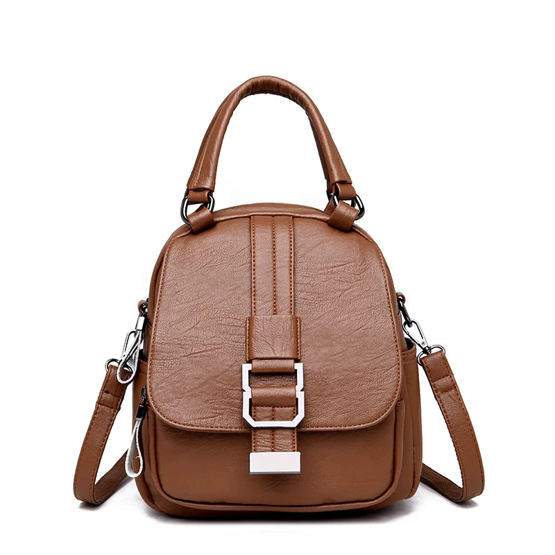 Винтаж 3-в-1 Для женщин рюкзак высокое качество кожа школьная сумка для подростков, девочек, женщин, туристические рюкзаки сумка для - Цвет: Brown