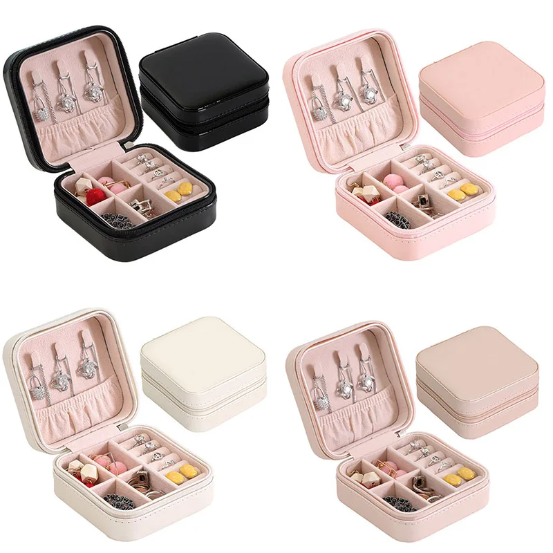 

Portable Simple Flannel Square Ring Jewelry Box Simple layout Makeup Organizer choker Ring necklace Storage Boxes Fashion