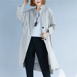 2018 Для женщин осень Для женщин корейская мода Повседневное рубашки длинный участок большой размер свободно хлопок и лен клетчатый Блейзер
