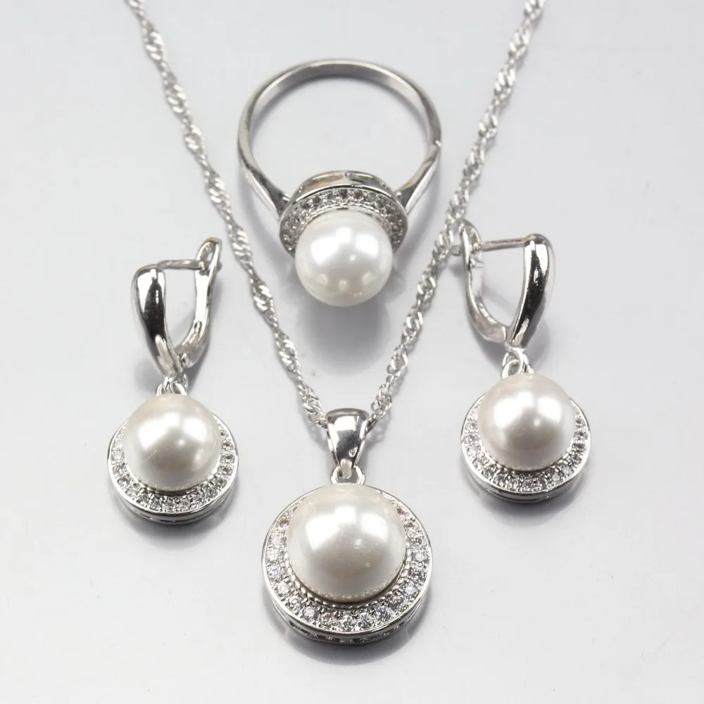 Новое поступление, ювелирные наборы из 925 серебра и белого натурального жемчуга, серьги, ожерелье, кольцо, чистое женское свадебное украшение
