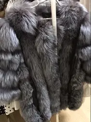 Роскошный Новый 2018 зимние женские Модные из натуральной Silver Fox Шуба натуральный Цвет одежда с длинным рукавом куртка Леди Плюс Размеры XL