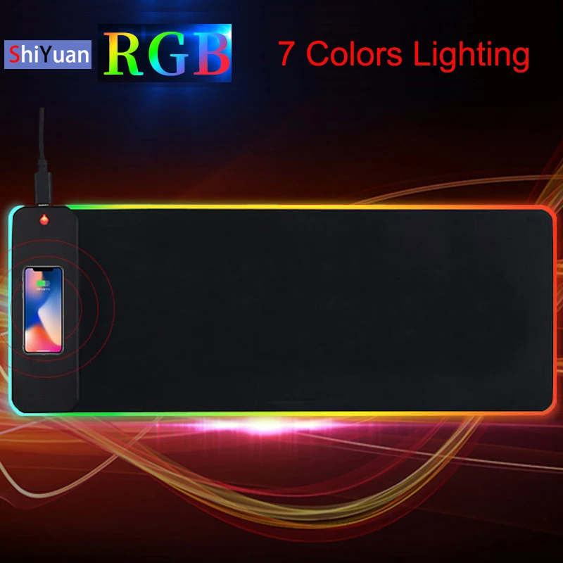 

800*300 Large Wireless Fast Charging LED RGB Coloful Lighting Mousepad USB Keyboard Gaming Mouse Desk Mat for Computer Laptop