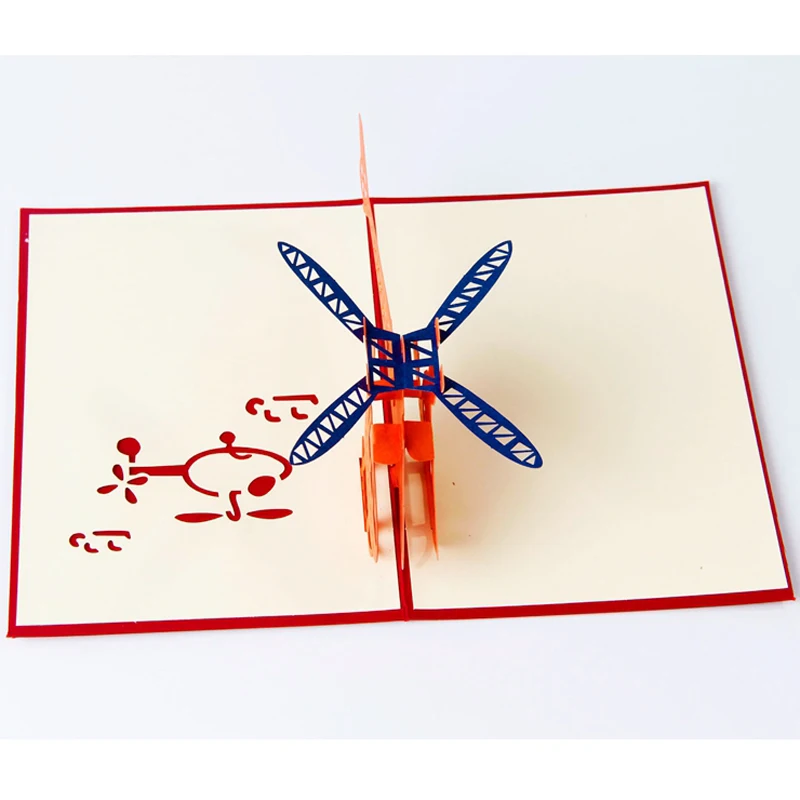 1pcs Helicopter 3D Paper Laser Cut Pop Up Anime Vintage Birthday Greeting Cards Gifts Wishes Postcards Crafts with Envelope Gift (7)