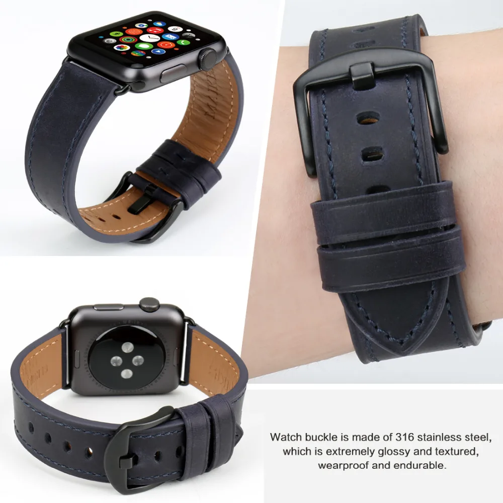 Ремешок MAIKES кожаный для iwatch Band 42 мм 38 браслет Apple Watch Series 4 1 44 40 аксессуары