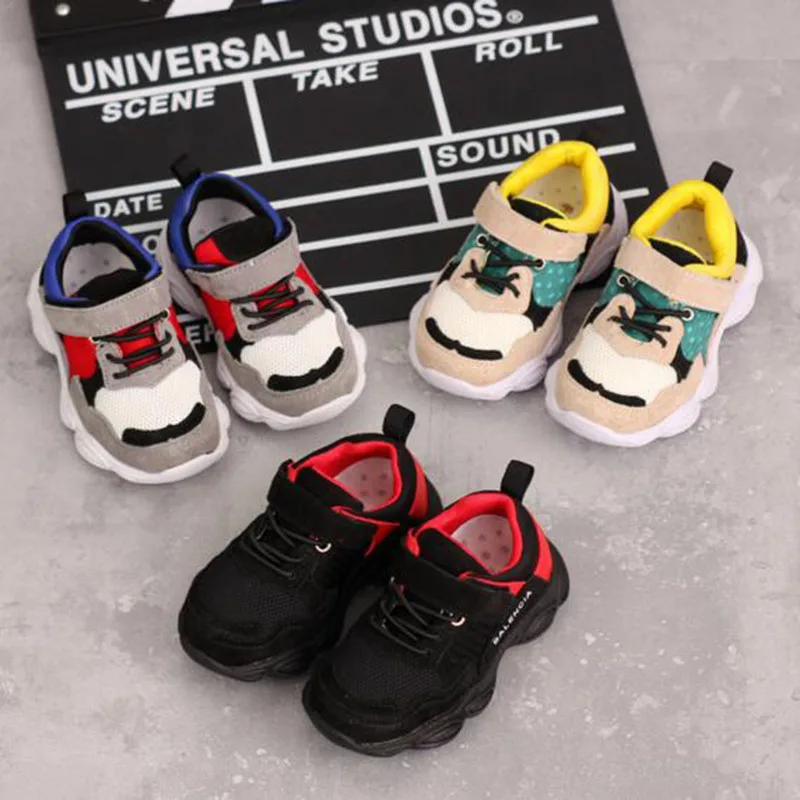 

Children Breathable Sports Running Kids Flats Single Shoes Patchwork Air Mesh Mixed Color Rubber Non-slip Comfortable Shoes