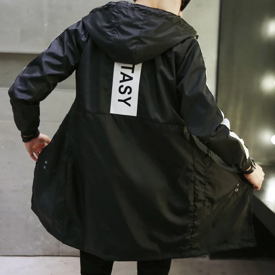Весенний Мужской плащ, длинное тонкое корейское Мужское пальто с капюшоном, модная уличная одежда в стиле панк, мужские ветровки 6F002