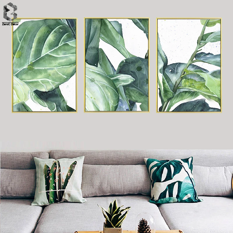 

Scandinavian Watercolor Green Plant Leaf Wall Art Canvas Posters Nordic Prints Painting Pictures Modern Home Decoration