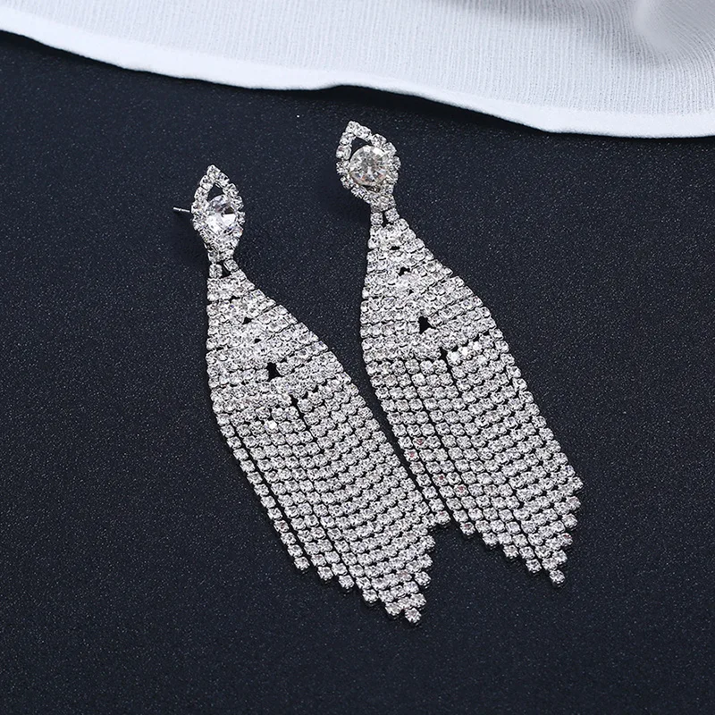1 pairs Luxury Shining Crystal Diamante Long Tassel Earrings Drop Dangle Big Earrings