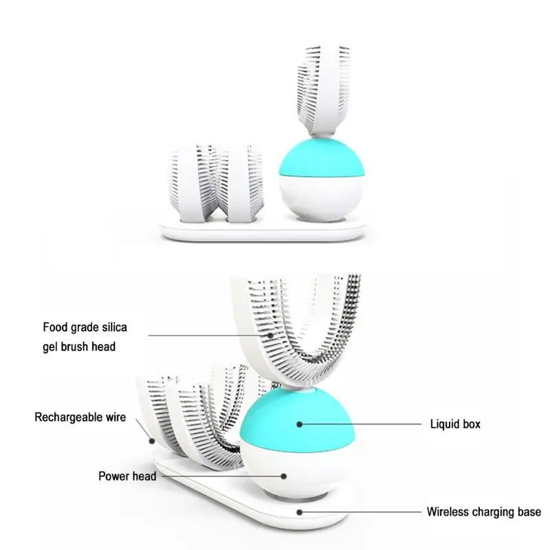 Электрическая зубная щетка u-типа, Автоматическая Беспроводная зарядка, зубная щетка, перезаряжаемая зубная щетка, 360 градусов, чистое отбеливание зубов