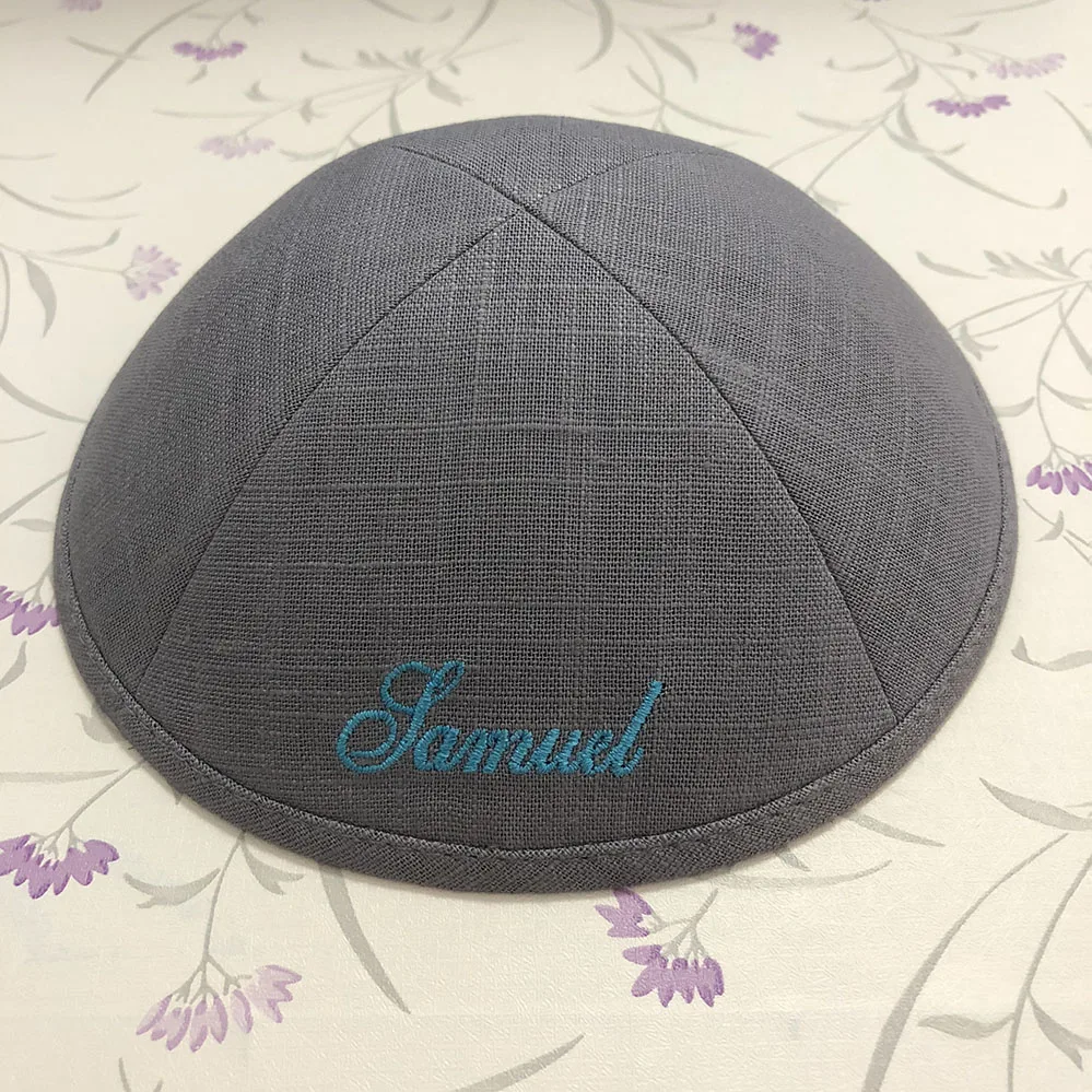 

DARK GREY LINEN KIPOT, KIPPOT, KIPPAH CAPS, YARMULKES, CIPA, JEWISH CAPS