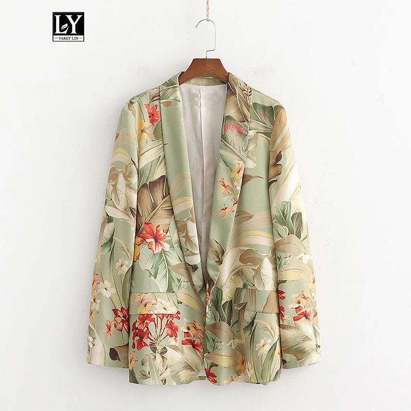 

Ly Varey Lin Women Suit Coat Vintage Floral Print Pocket Decorate Cardigan Coat Female Elegant Long Sleeve Suit Outerwear