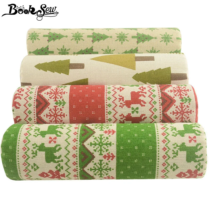 

Booksew Cotton Linen Fabric Meter Tela Algodon Printed Tree Style Canvas Tissu DIY Patchwork Sewing Curtain 4PCS/lot 45x45cm