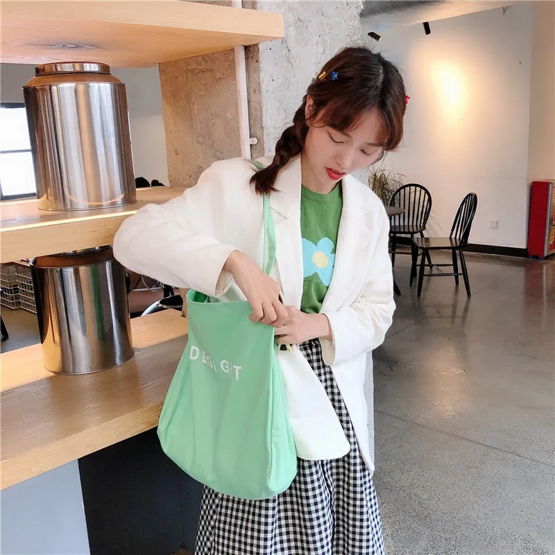 

Canvas Green Letter Student Shoulder Bags Environmental Shopping Bag Tote Package Crossbody Bags Purses Casual Handbag for Women