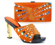 Ew ankunft fashion11cm peep toe talian schuhe mit passenden taschen set ORANGE neue mode steine blume Afrikanische schuhe und tasche sets